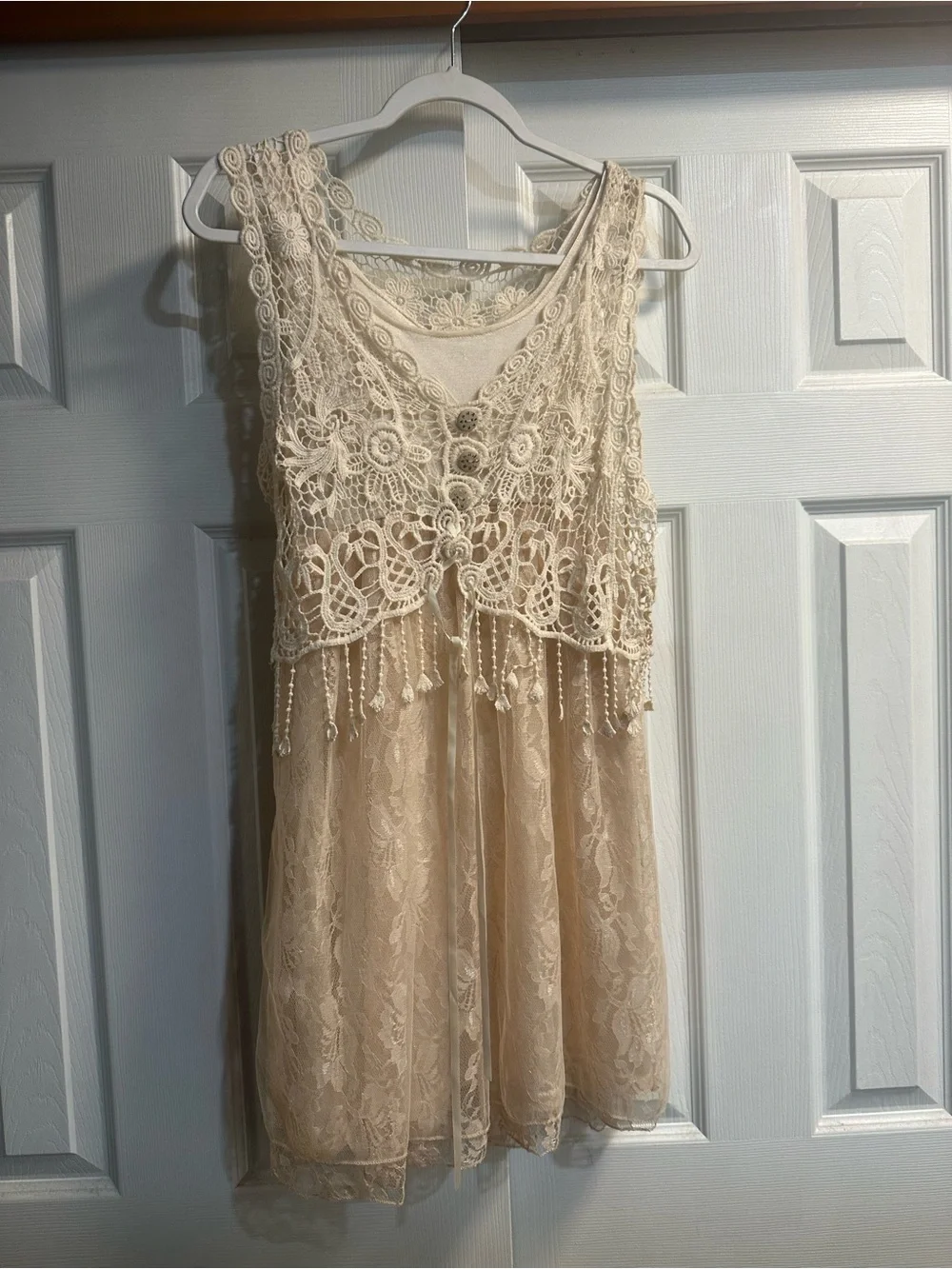 Pretty Angel Cream Lace Crochet Tank Dress